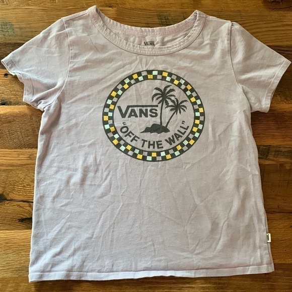 VANS checkered women’s lavender tee shirt sz M 💜✨ - Picture 1 of 10